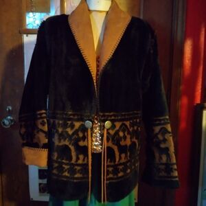 Bear Ridge Outfitters moose/bear fleece jacket M open front, cleaned, very good